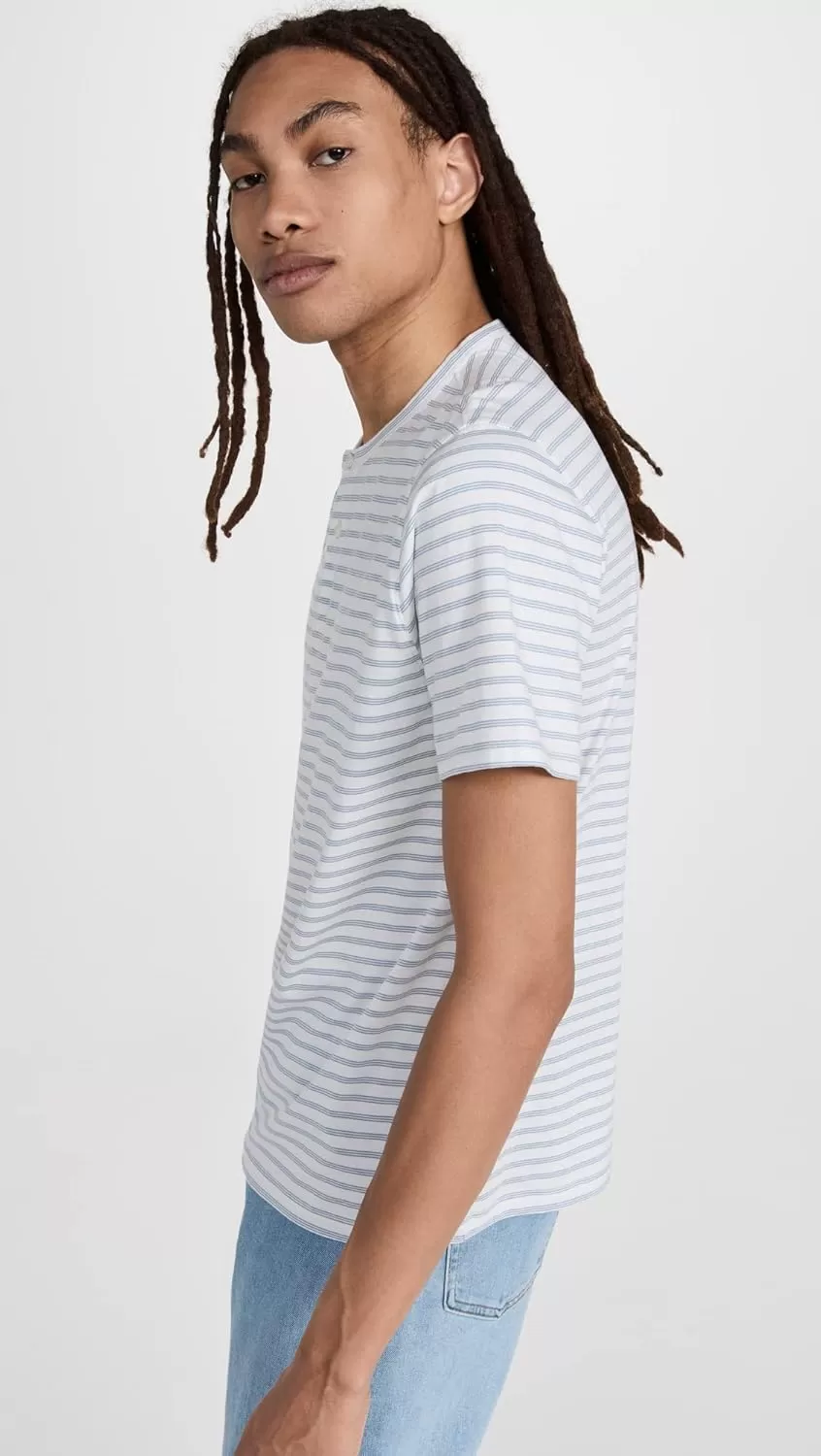 imageVince Mens NEP Stripe Henley TeeChalk BlueOff White