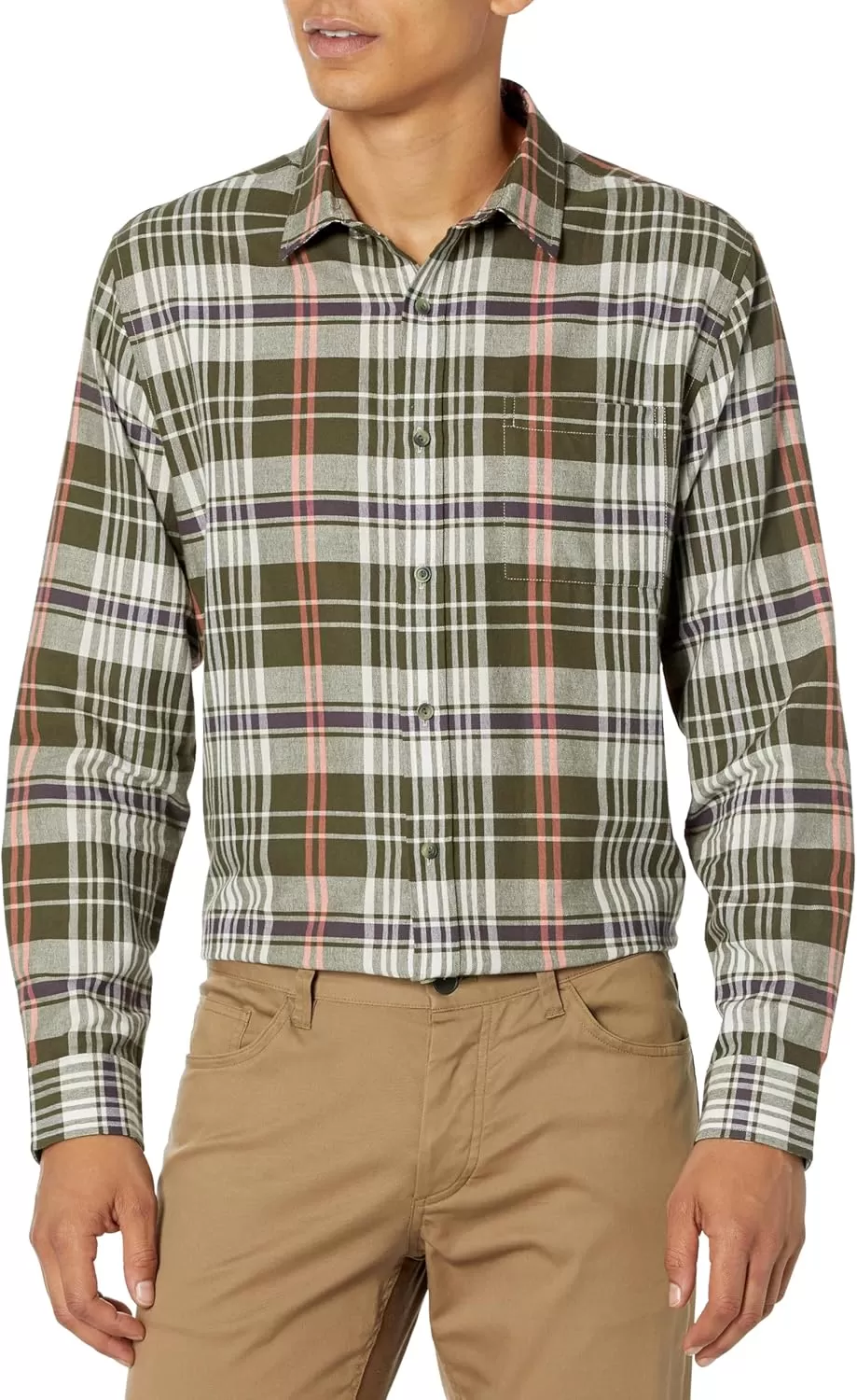 imageVince Mens Santa Barbara Plaid LSOlive CoveDesert Sky