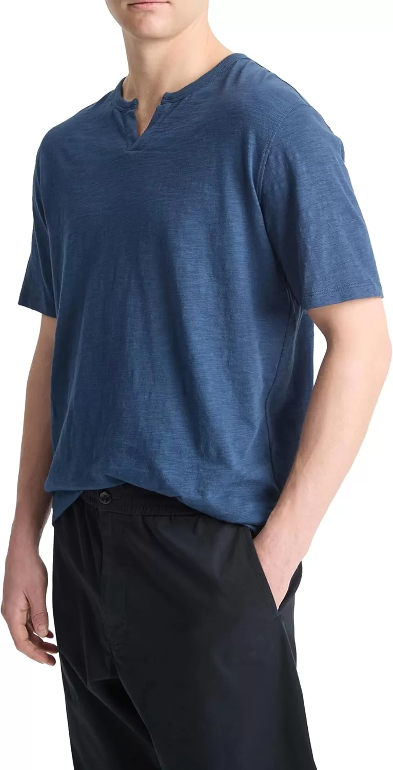imageVince Mens Slub Split Neck Short SleeveMidnight Sky