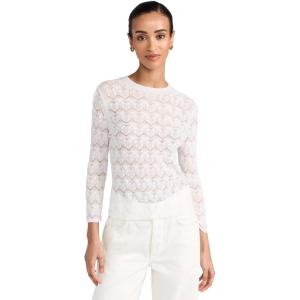 imageVince Womens Fine Lace 34 Sleeve Crew Neck TopOptic White