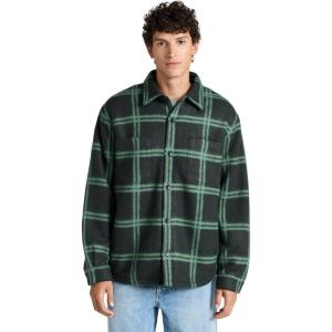 imageVince Mens Windowpane Sherpa Shirt JacketMidnight ForestMineral Green