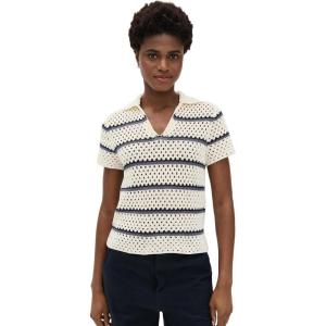 imageVince Womens Macrame Stripe Henley TeeOff White Combo