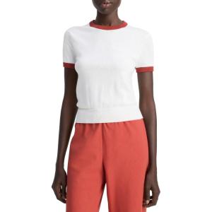 imageVince Womens Ringer Sweater TeeOff WhiteBrick Rose