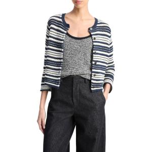 imageVince Womens Texture Striped CardiganNavyOff White