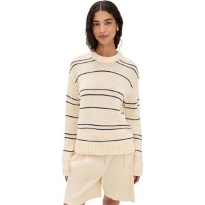 imageVince Womens Variegated Stripe Crew NeckOat ShellNavy
