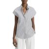 imageVince Womens Ticking Stripe Cap Sleeve BlouseIris SlateOff White