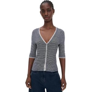 imageVince Womens Microstripe V Neck CardiganOff WhiteCoastal