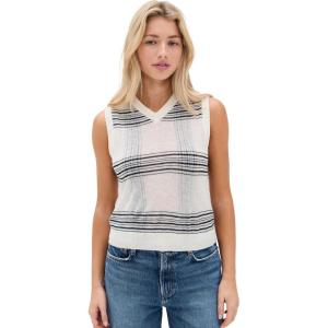 imageVince Womens Plaid V Neck VestOff WhiteCoastal