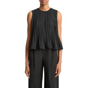 imageVince Womens Pleated ALine Crew Neck TopBlack