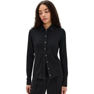 imageVince Womens Rib Collared Button UpBlack