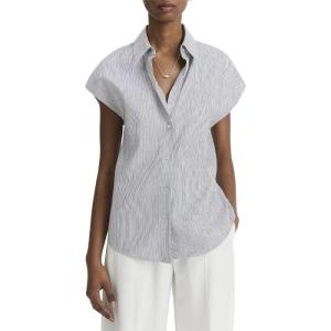 imageVince Womens Ticking Stripe Cap Sleeve BlouseIris SlateOff White