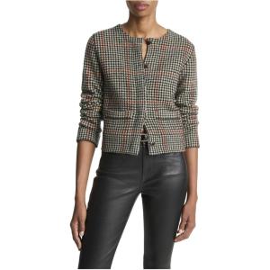 imageVince Womens Intarsia Glen Plaid JacketCobblestoneBlack Combo