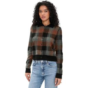 imageVince Womens Check Plaid Cashmere Polo CardiganCacaoDk H PewterBlack Combo