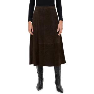 imageVince Womens Mid Rise Flared Suede SkirtDeep Espresso