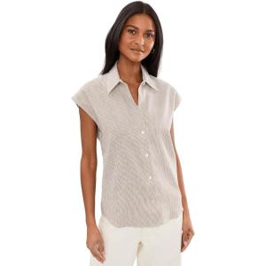 image:imageVince Womens Ticking Stripe Cap SLV BlouseTaupe Wood
