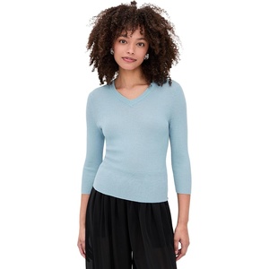 image:imageVince Womens Solid High V Neck Long Sleeve PulloverClearwater