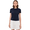 image:imageVince Womens Texture Short Sleeve Crew PulloverNavy