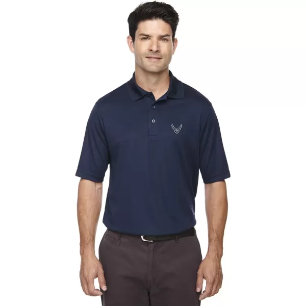 Air Force Emblem Embroidery Design Adult Button-End Spread Short Sleeve Unisex Polyester Performance Polo Shirt Golf Shirt - Navy, Large