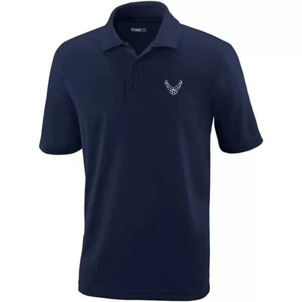 Air Force Emblem Embroidery Design Adult Button-End Spread Short Sleeve Unisex Polyester Performance Polo Shirt Golf Shirt - Navy, Large