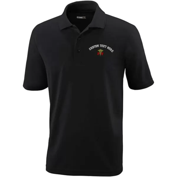 Custom Text Embroidered Physical Therapy Occupation #1 Mens Adult Button-End Spread Short Sleeve Polyester Proformance Polo Shirt Golf Shirt - Black, Large