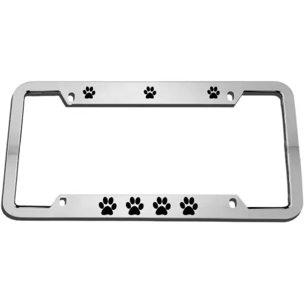 Dog Paw Print Animal Zinc Metal License Plate Frame Car Auto Tag Holder Chrome 4 Holes
