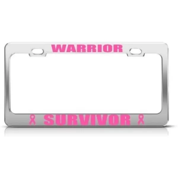 Metal License Plate Frame Breast Cancer Survivor Pink Ribbon Car Accessories Stainless Steel 2 Holes