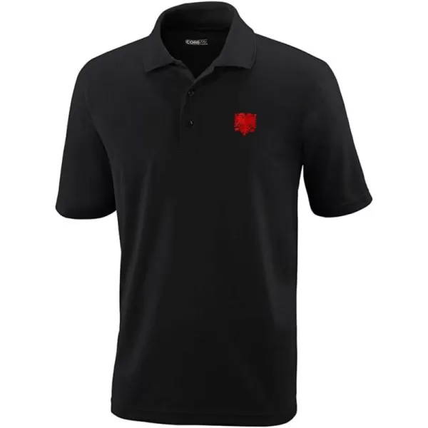 Polo Performance Shirt Albanian Eagle Embroidery Design Polyester Golf Shirt for Men Black Large Design Only
