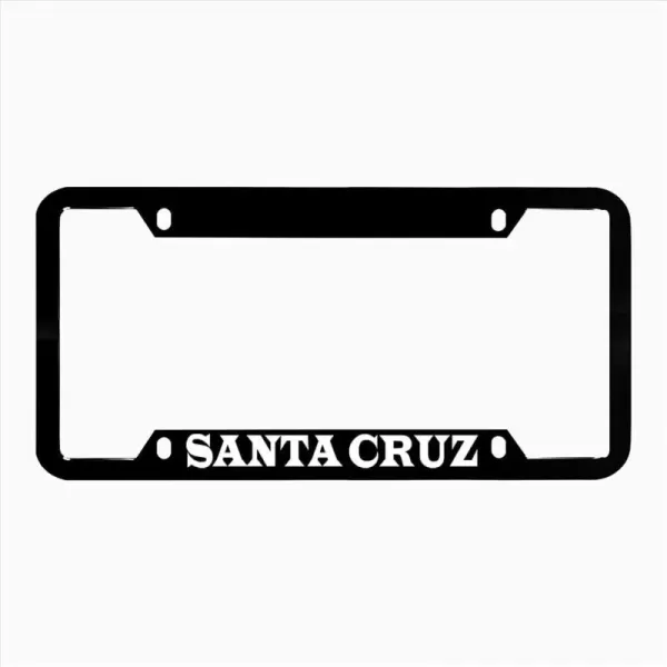 Santa Cruz Zinc Metal License Plate Frame Car Auto Tag Holder - Black 4 Holes