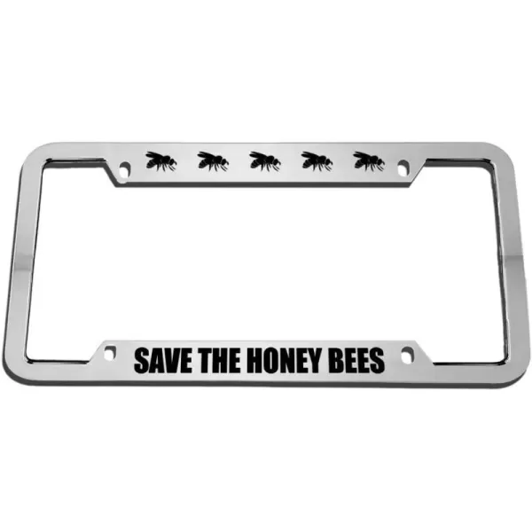 Save The Honey Bees Zinc Metal License Plate Frame Car Auto Tag Holder - Chrome 4 Holes