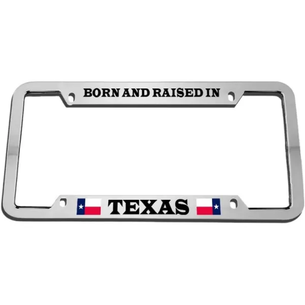 Speedy Pros Born &amp; Raised in Texas Zinc Metal License Plate Frame Car Auto Tag Holder Chrome 4 Holes