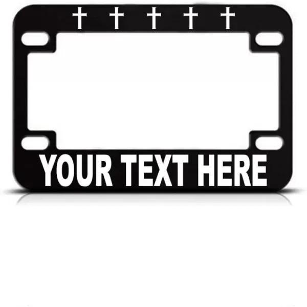 Speedy Pros Custom Text Personlized Christian Religion Cross Symbol Metal Bike License Plate Frame Motorcycle Tag Holder - Black 4 Holes