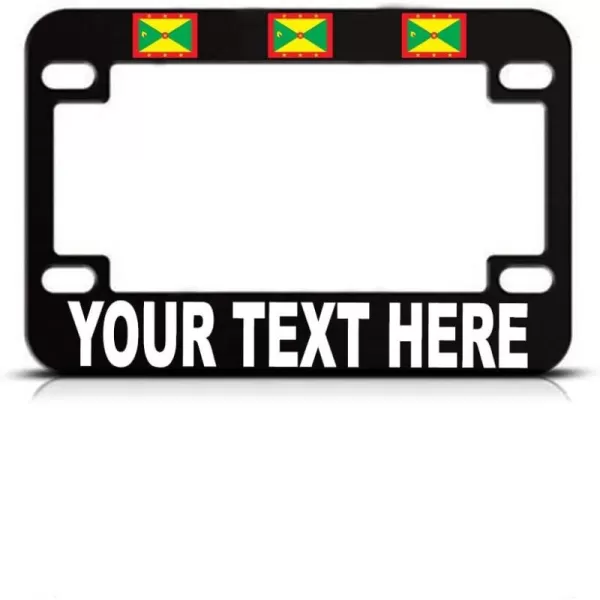 Speedy Pros Custom Text Personlized Grenada Country Flag Metal Bike License Plate Frame Motorcycle Tag Holder - Black 4 Holes