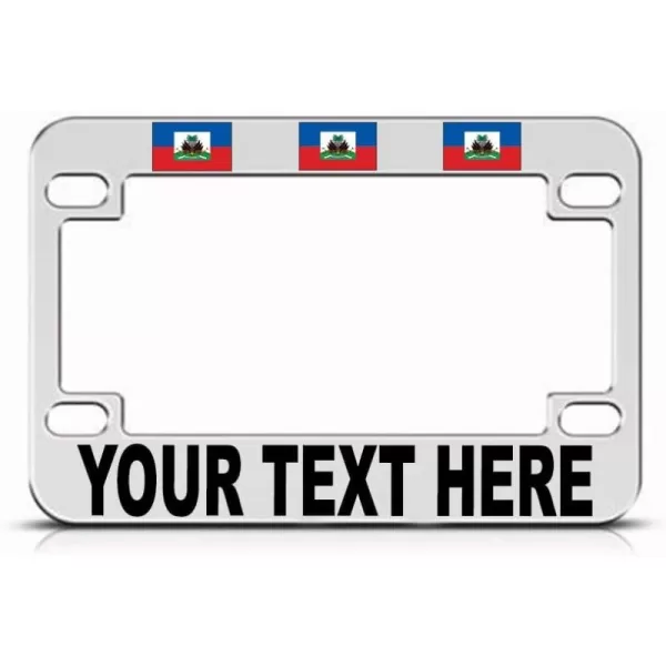 Speedy Pros Custom Text Personlized Haiti Country Flag Metal Bike License Plate Frame Motorcycle Tag Holder - Chrome 4 Holes