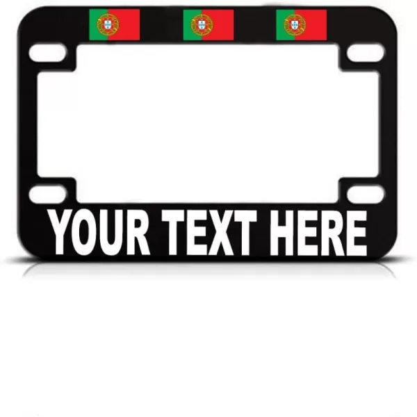 Speedy Pros Custom Text Personlized Portugal Country Flag Metal Bike License Plate Frame Motorcycle Tag Holder - Black 4 Holes