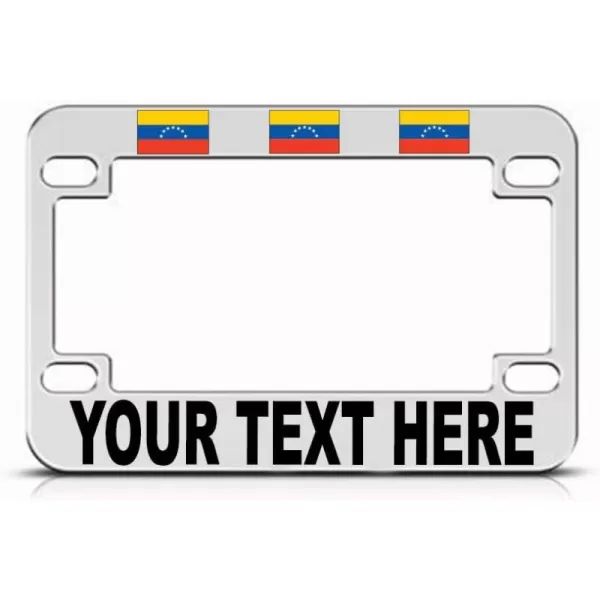 Speedy Pros Custom Text Personlized Venezuela-2 Country Flag Metal Bike License Plate Frame Motorcycle Tag Holder - Chrome 4 Holes