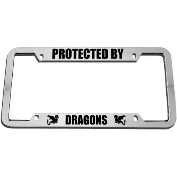 Speedy Pros Protected by Dragons Zinc Metal License Plate Frame Car Auto Tag Holder Chrome 4 Holes