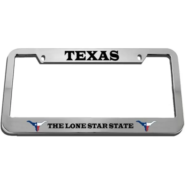 Texas The Lone Star State Zinc Metal License Plate Frame Car Auto Tag Holder - Chrome 2 Holes