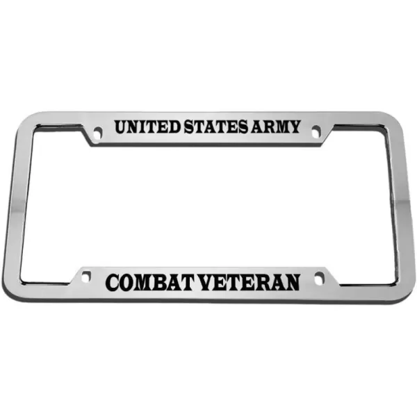 United States Army Combat Veteran Zinc Metal License Plate Frame Car Auto Tag Holder Chrome 4 Holes