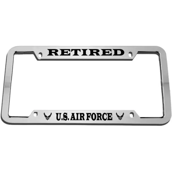 Us States Air Force Retired Metal Military Zinc Metal License Plate Frame Car Auto Tag Holder Chrome 4 Holes