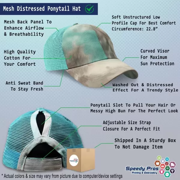 imageSpeedy Pros Womens Ponytail Cap Barbell Weightlifting Olympics Sports Event Distressed Trucker HatsTie Dye Aqua