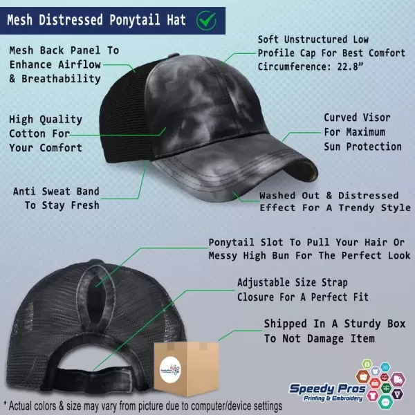 imageSpeedy Pros Womens Ponytail Cap Barbell Weightlifting Olympics Sports Event Distressed Trucker HatsTie Dye Black