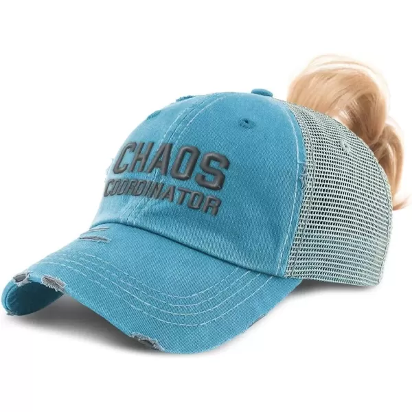 imageCustom Womens Ponytail Cap Chaos Coordinator Grey Embroidery CottonTurquoise Design Only