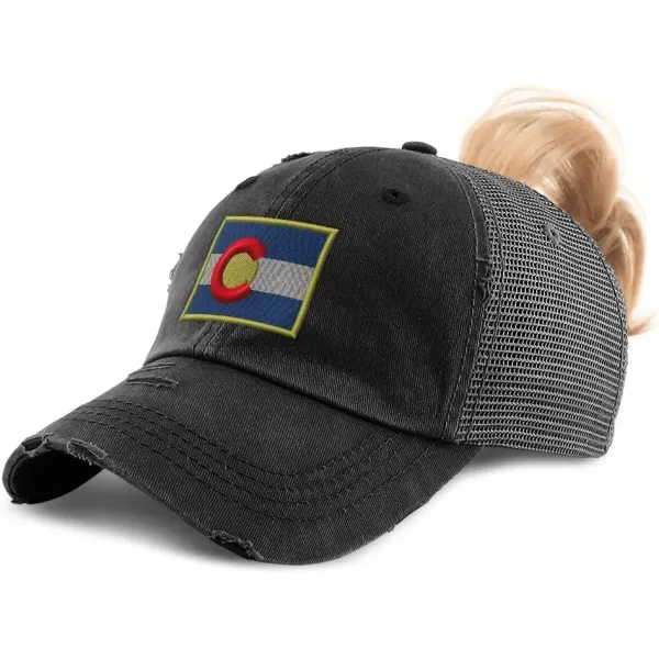 imageCustom Womens Ponytail Cap Colorado Flag State Embroidery Cotton Strap ClosureBlack Design Only