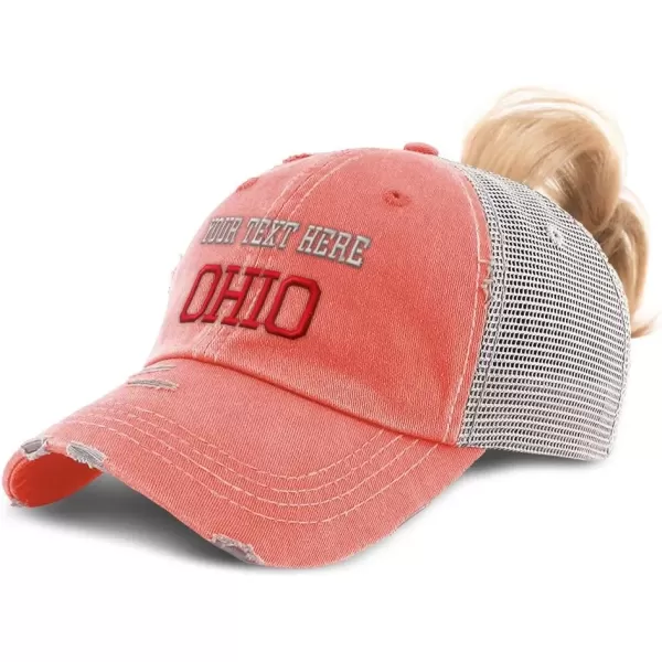 imageCustom Womens Ponytail Cap Ohio State USA America B Embroidery CottonCoral Personalized Text Here