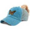 imageCustom Womens Ponytail Cap Monarch Butterfly Embroidery Cotton Strap ClosureTurquoise Design Only