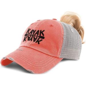 imageCustom Womens Ponytail Cap Black Kayaking Paddle Embroidery Cotton Strap ClosureCoral Design Only