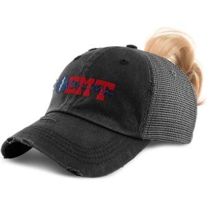 imageCustom Womens Ponytail Cap EMT Paramedic Embroidery Distressed Trucker HatsBlack Design Only