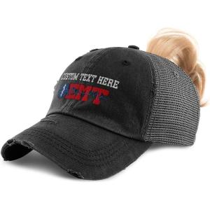 imageCustom Womens Ponytail Cap EMT Paramedic Embroidery Distressed Trucker HatsBlack Personalized Text Here