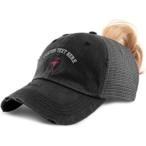imageCustom Womens Ponytail Cap Flamingo A Embroidery Cotton Strap ClosureBlack Personalized Text Here