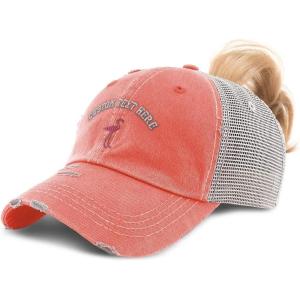 imageCustom Womens Ponytail Cap Flamingo A Embroidery Cotton Strap ClosureCoral Personalized Text Here